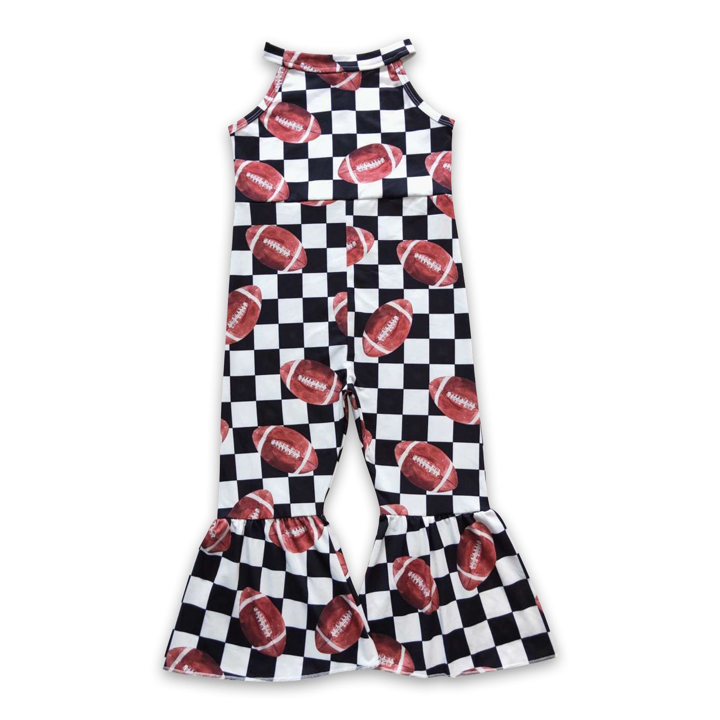 Football plaid sleeveless baby girls jumpsuit