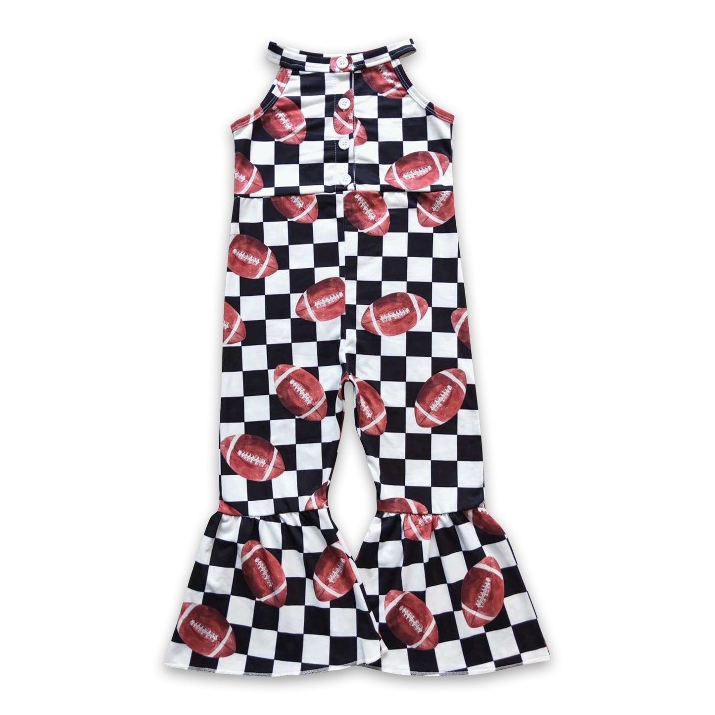 Football plaid sleeveless baby girls jumpsuit