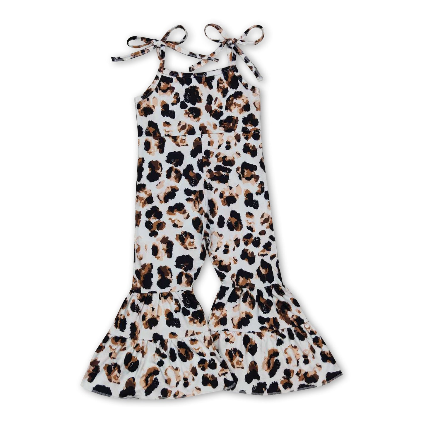 Suspender leopard bell bottom baby girls jumpsuit