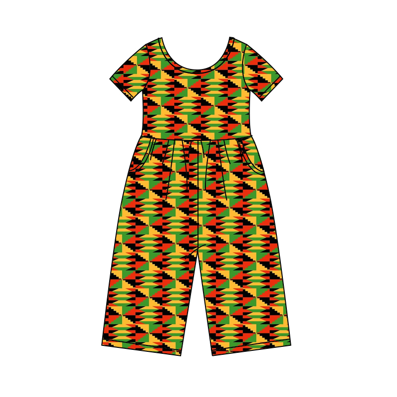 Short sleeves pockets Black history girls jumpsuit