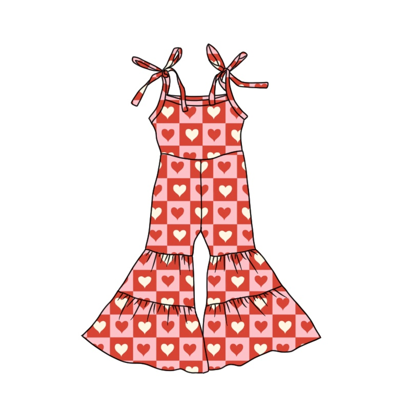 Plaid heart bell bottom baby girls valentine's jumpsuit