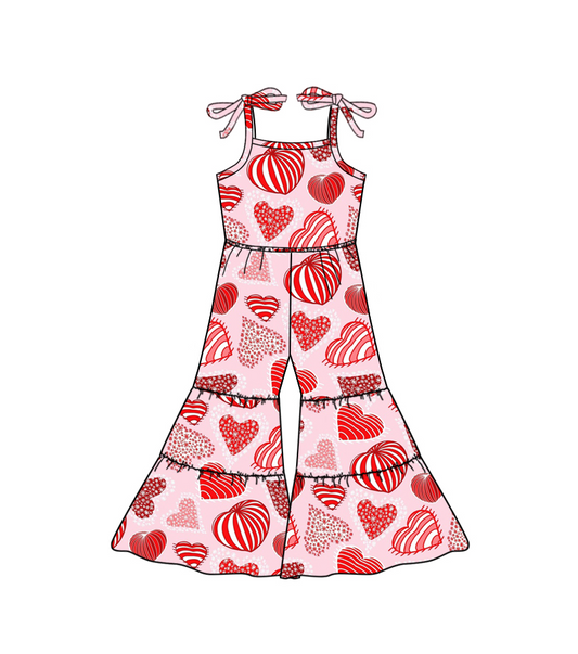 Pink heart suspender kids girls Vlanetine's jumpsuit