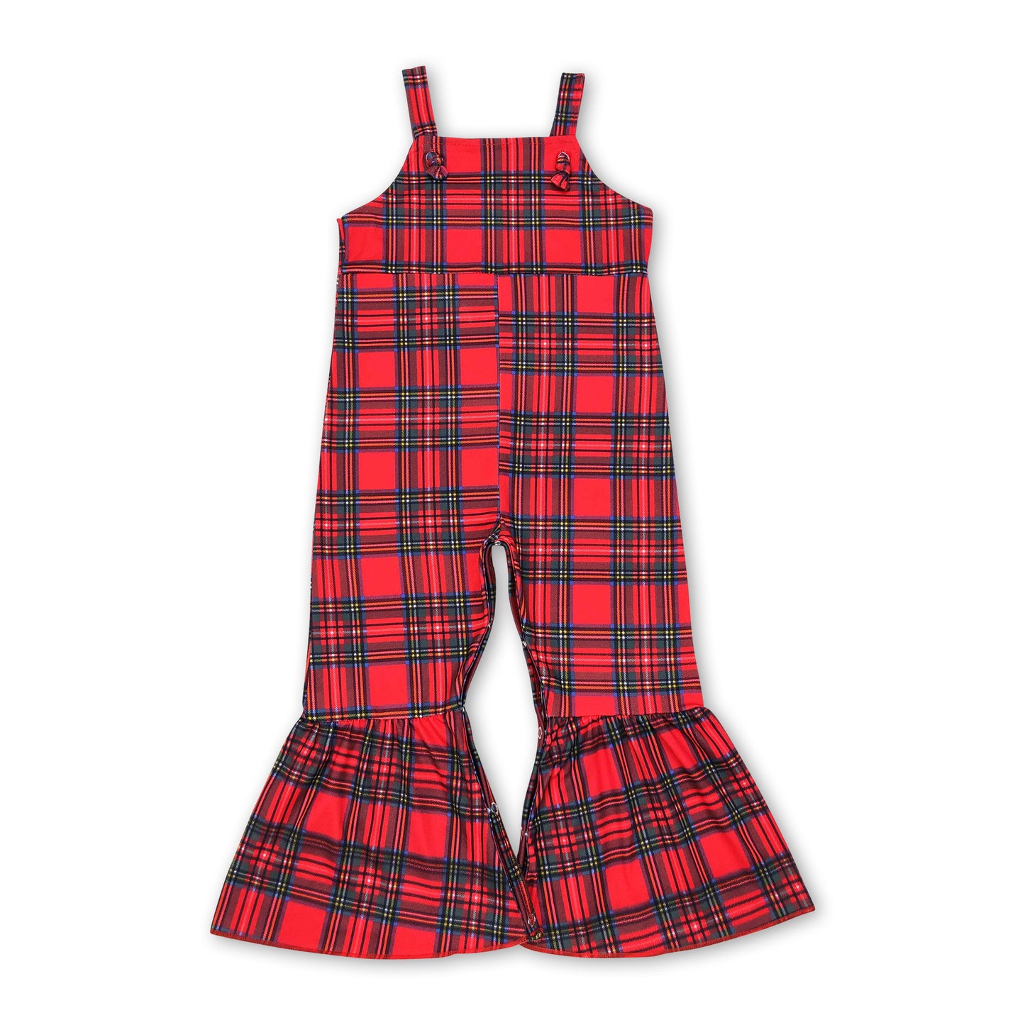 Red green plaid baby girls Christmas bell bottom jumpsuit