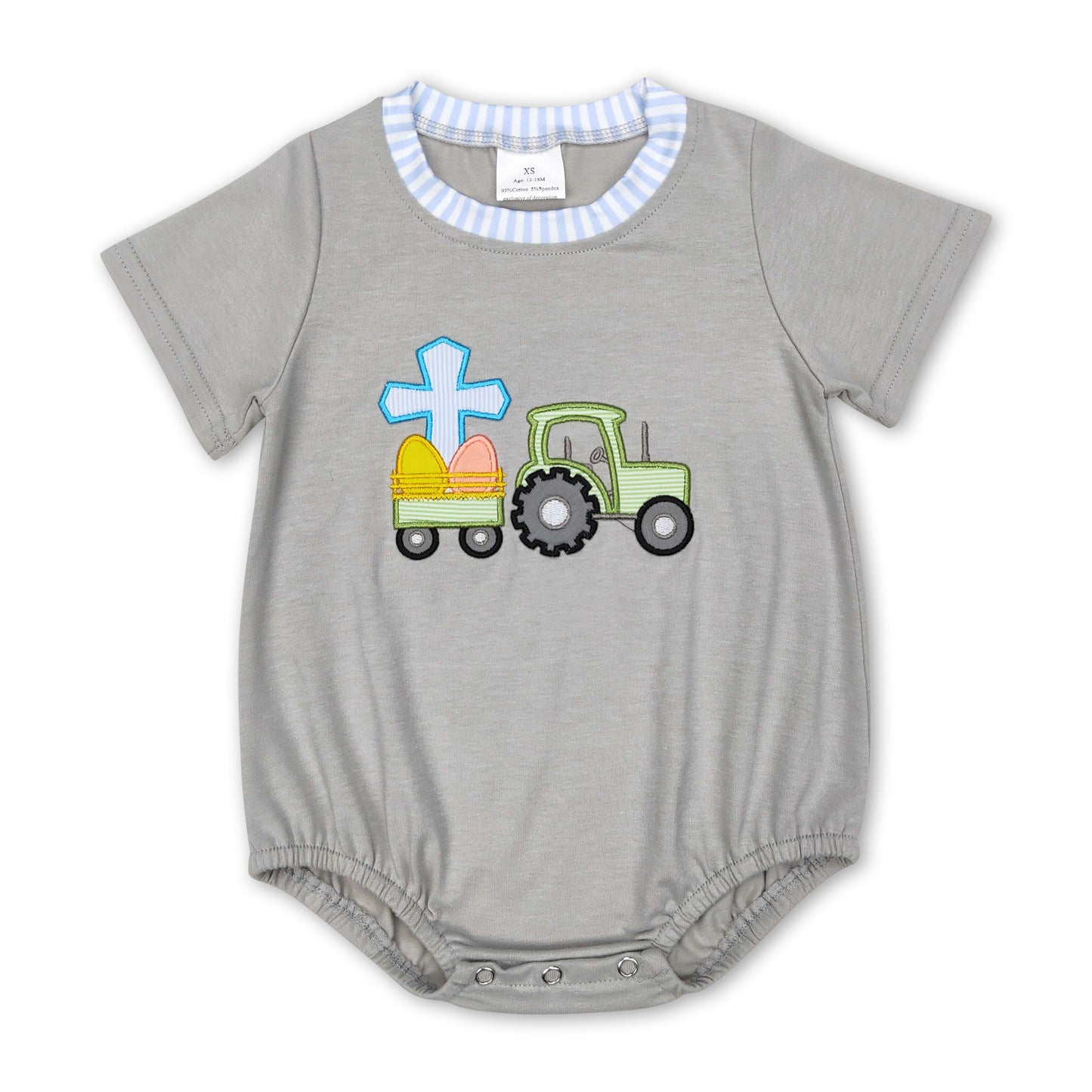 Eggs cross truck grey short sleeves baby boy easter romper