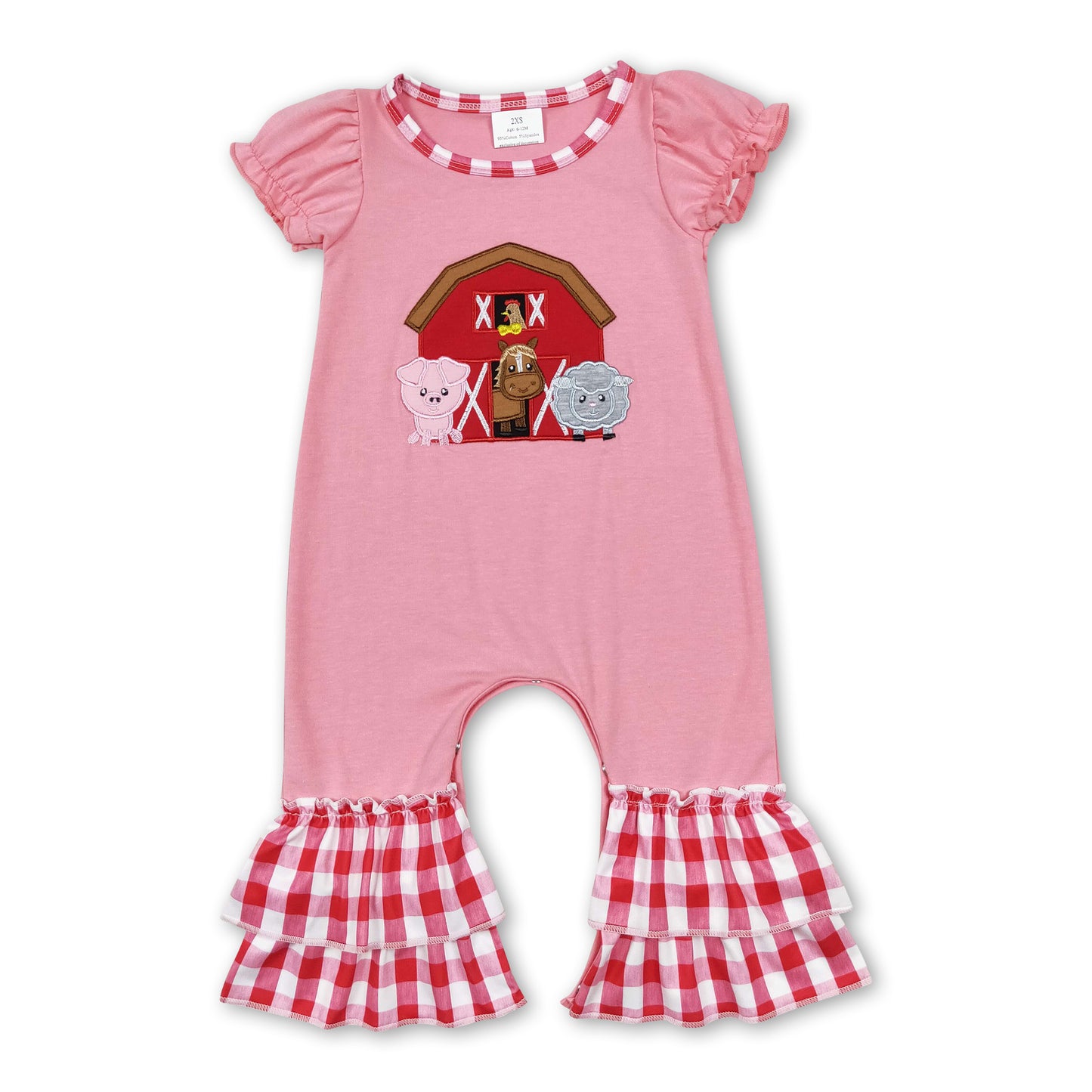 Short sleeves pig cow sheep chicken baby girl farm romper