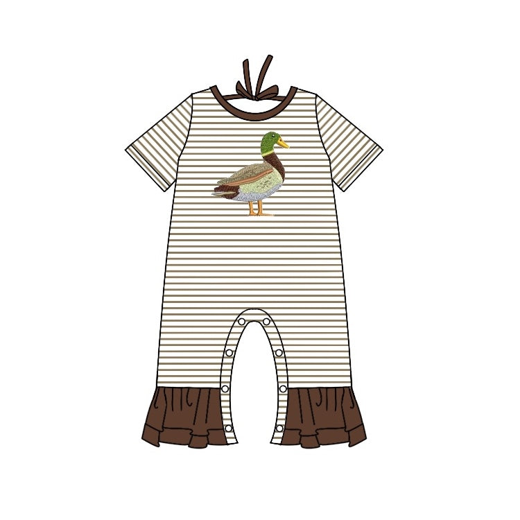 Short sleeves stripe duck ruffle baby girls romper