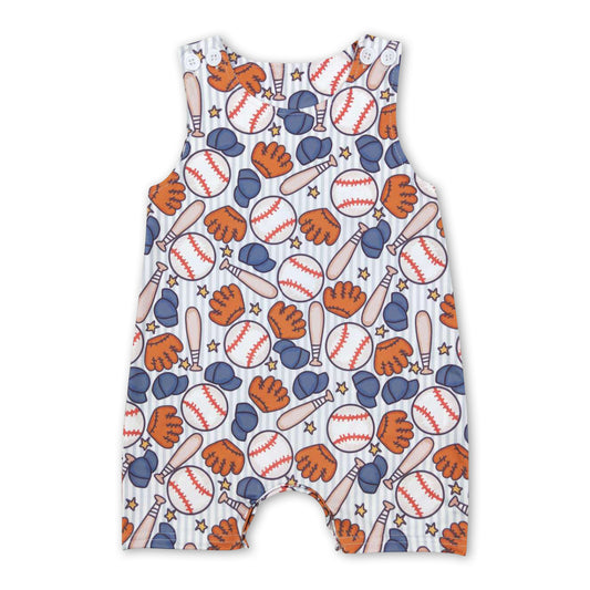 Sleeveless stripe baseball baby boy romper ship from US