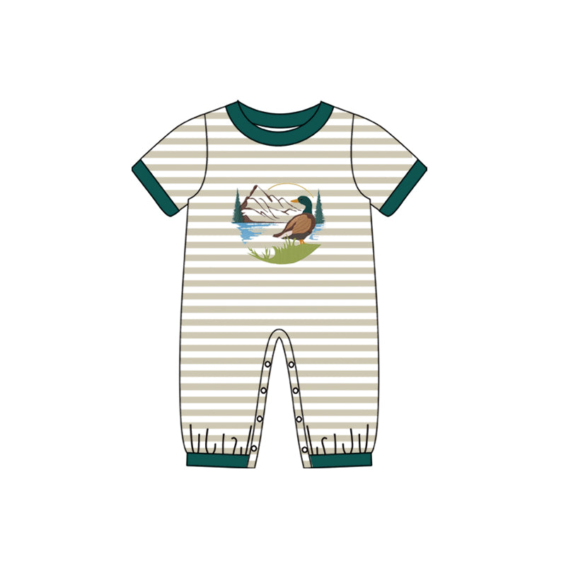 Green khaki stripe duck baby boy hunting romper