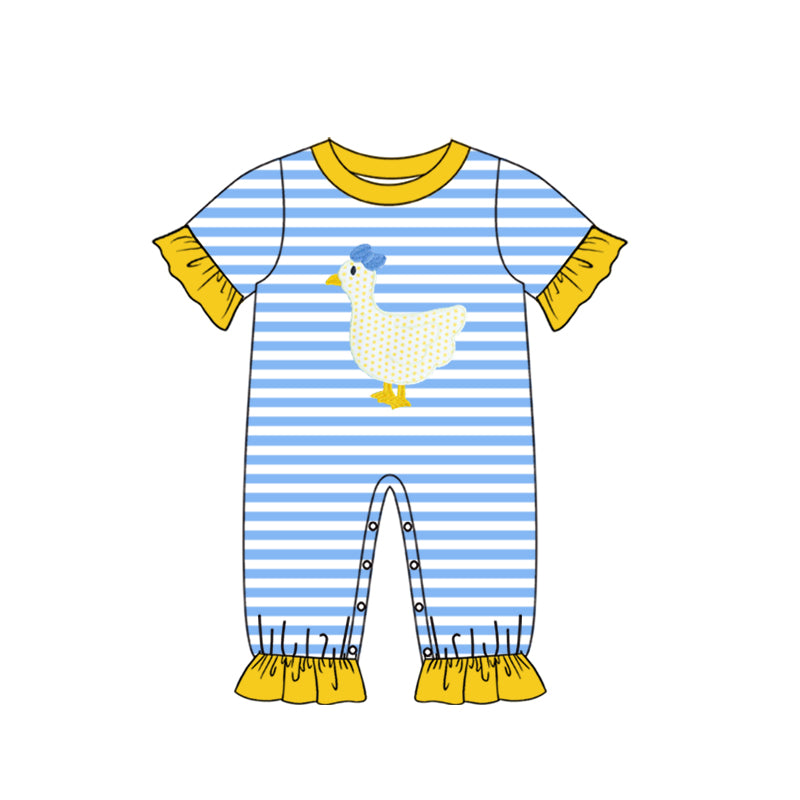 Yellow ruffle short sleeves stripe chicken baby girls romper