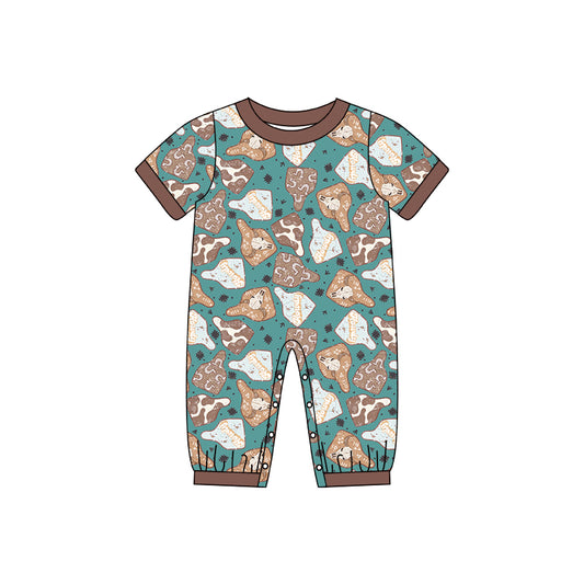 Brown short sleeves cow tags baby boy romper