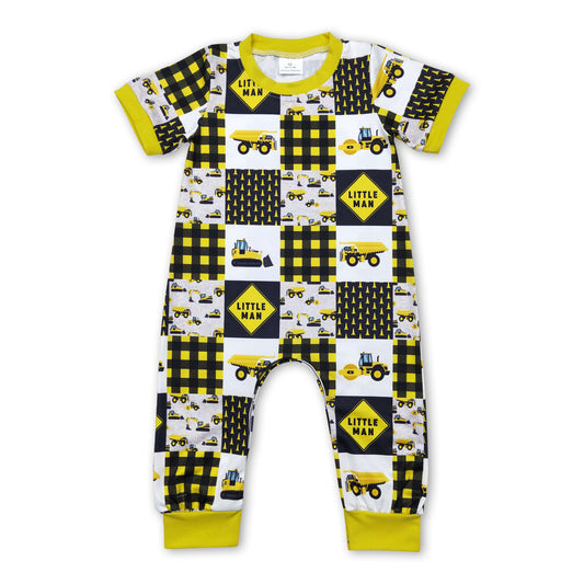 Yellow constructions little man plaid baby boy romper