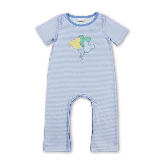 Light blue stripe mouse balloon baby boys romper