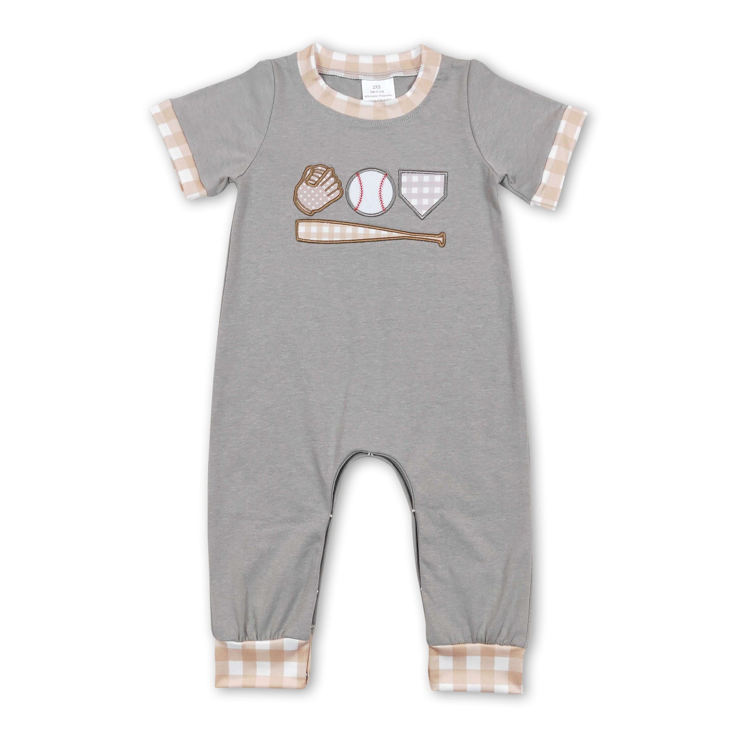 Grey short sleeves baseball baby boys romper