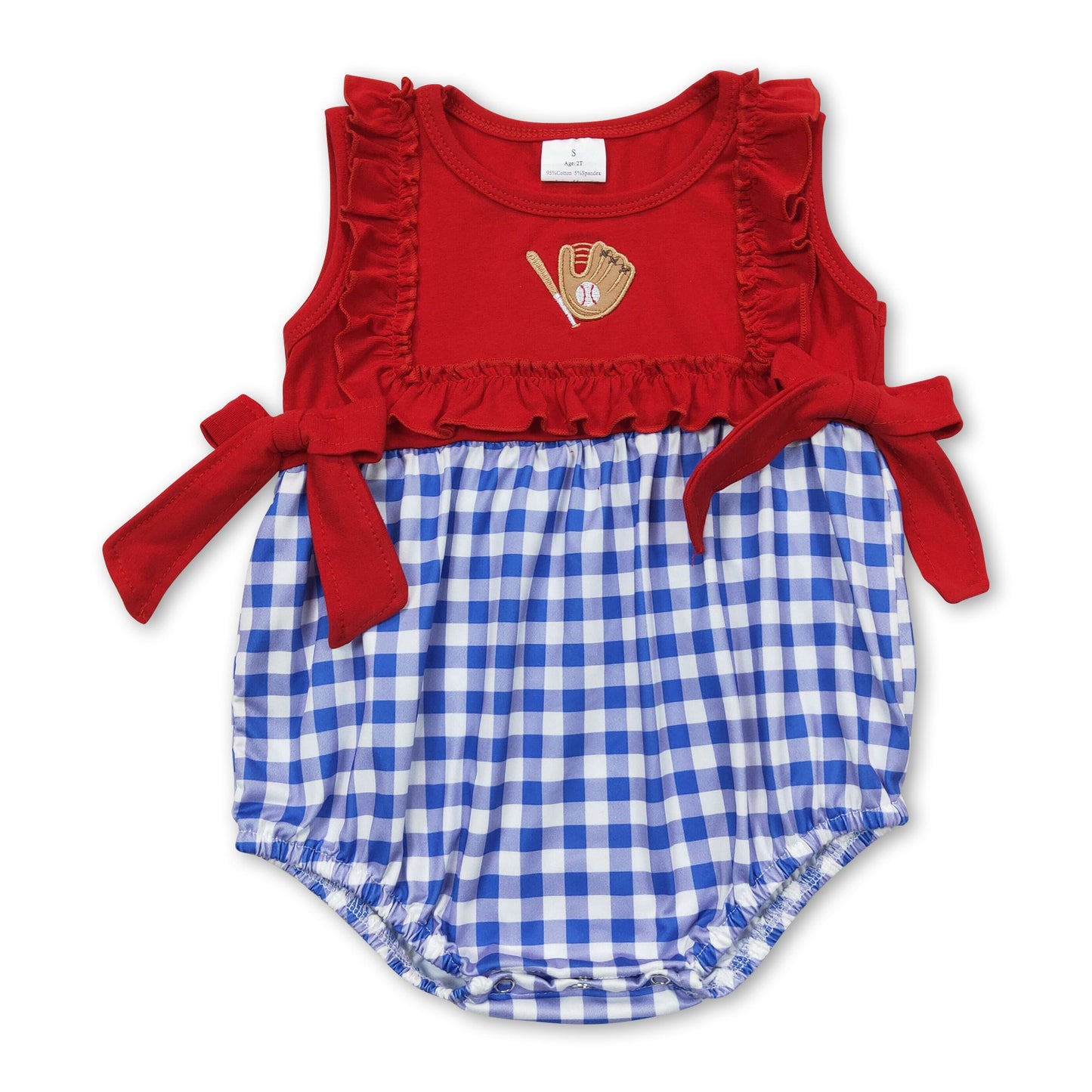 Ruffle red baseball blue plaid baby girls romper