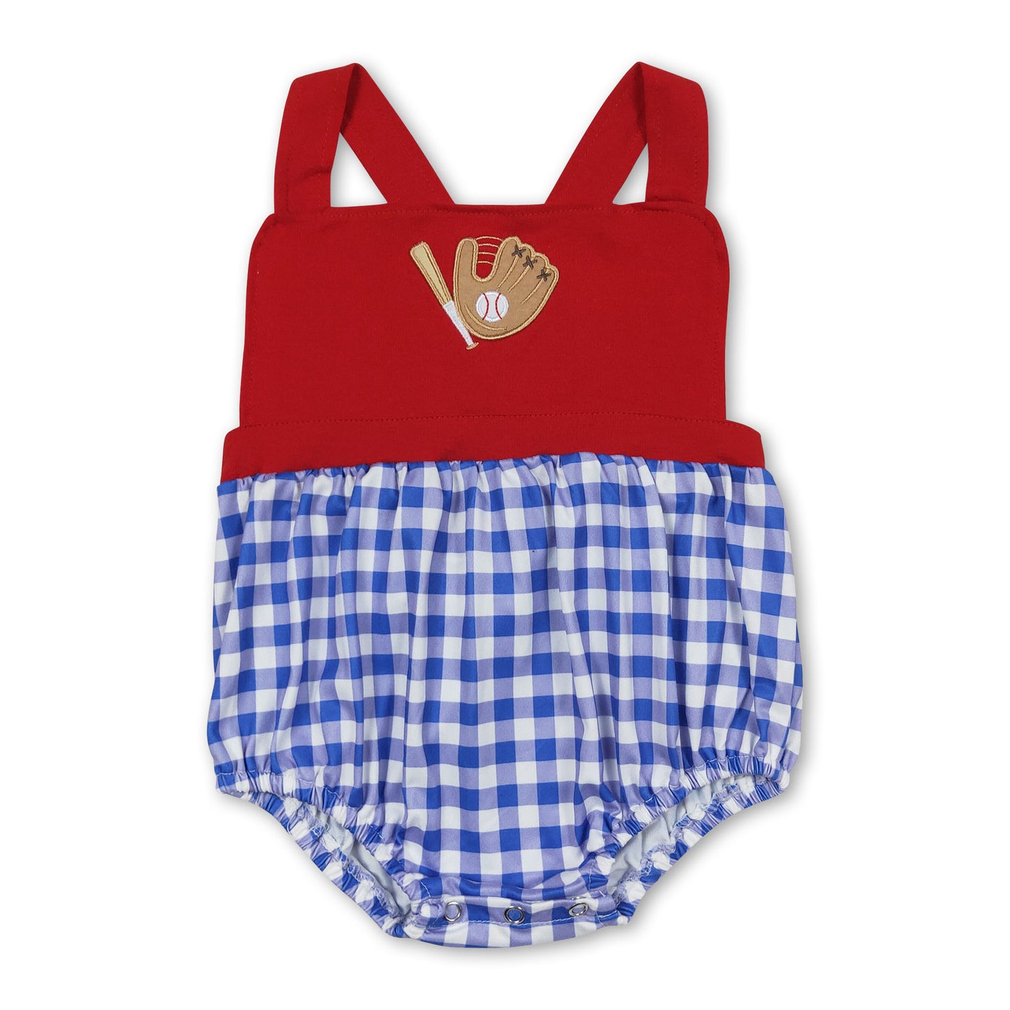 Sleeveless red baseball blue plaid baby boys romper