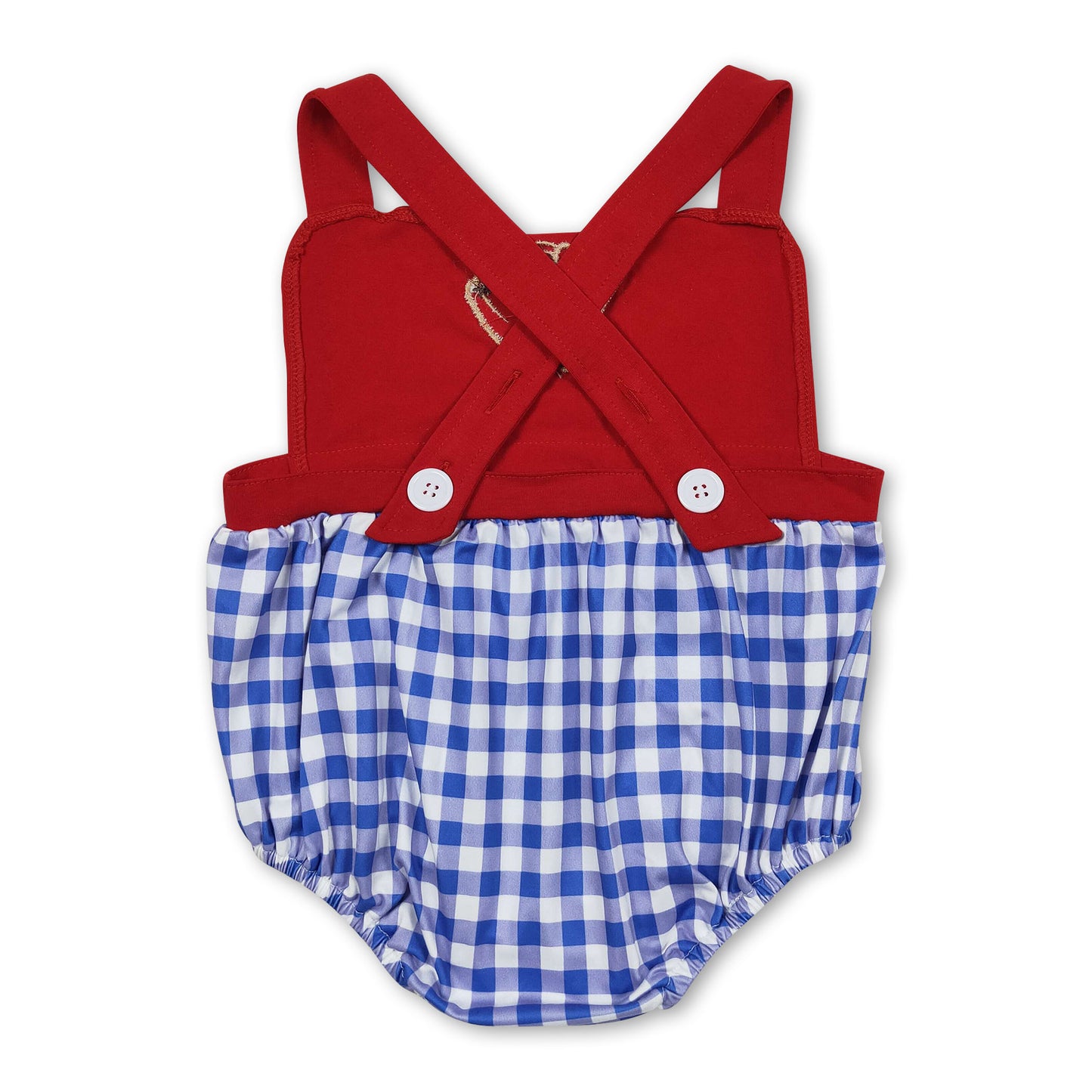 Sleeveless red baseball blue plaid baby boys romper