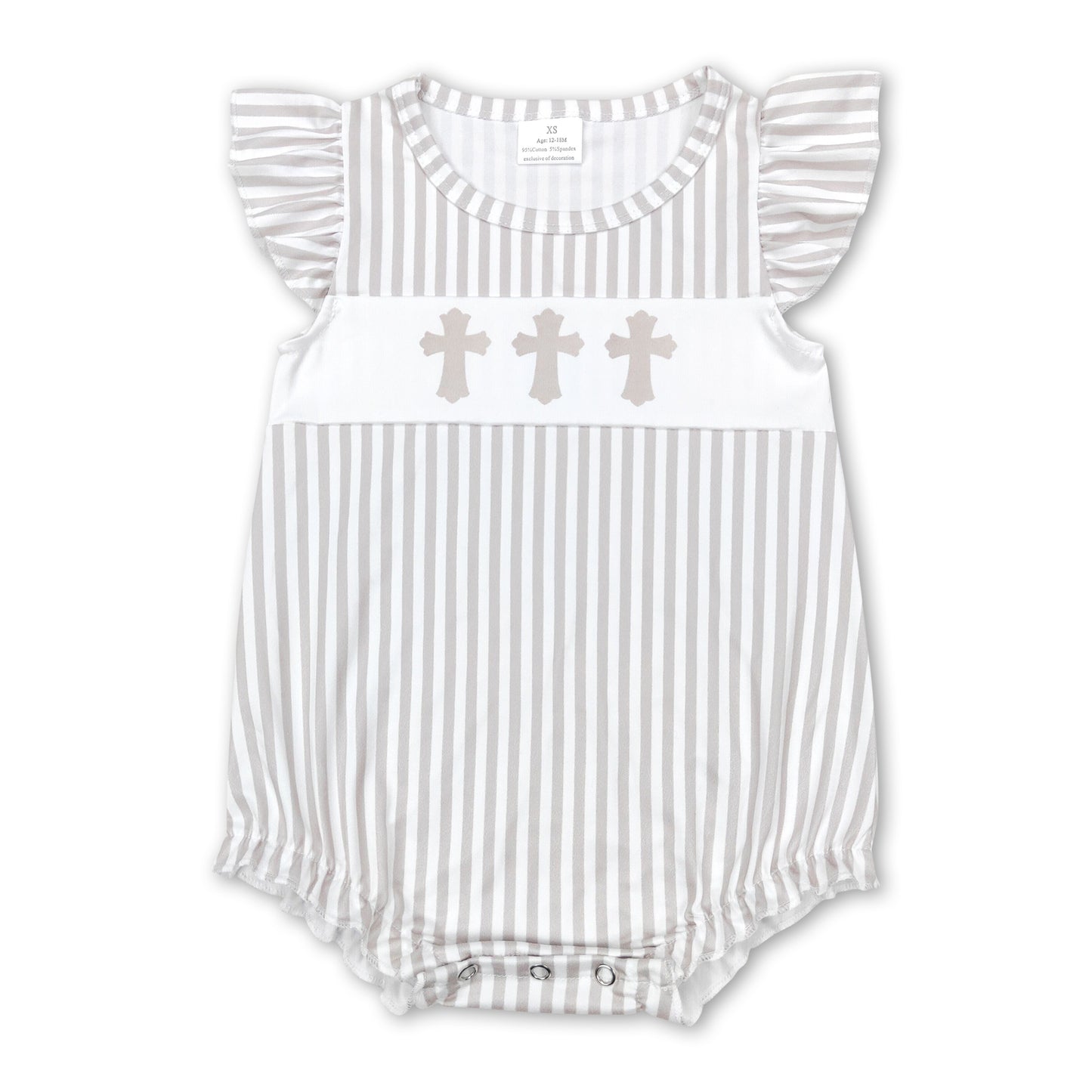 Flutter sleeves cross stripe baby girls easter romper