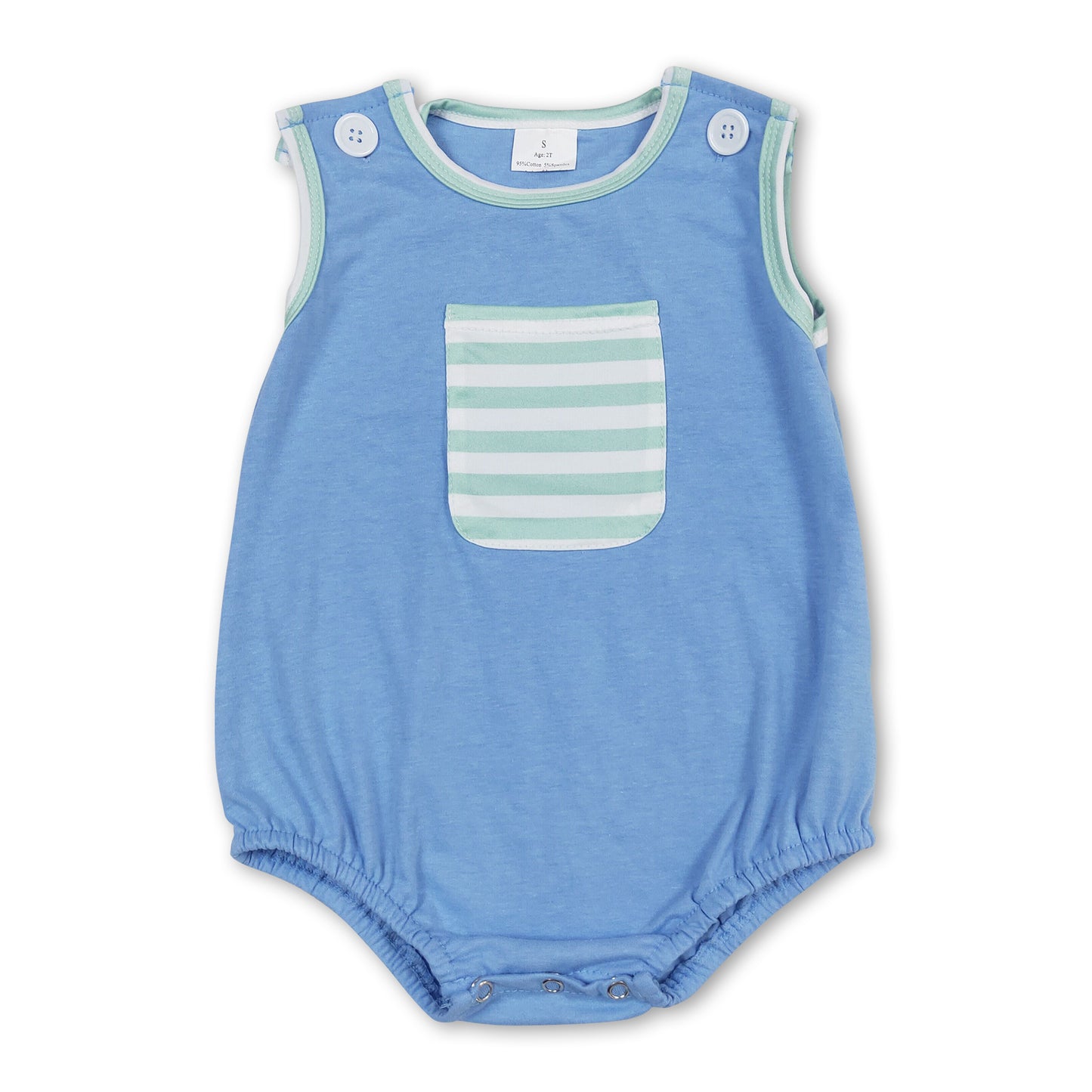 Sleeveless stripe pocket baby boyrs summer romper