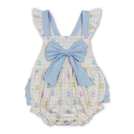 Yellow plaid eggs bubble baby girls easter romper