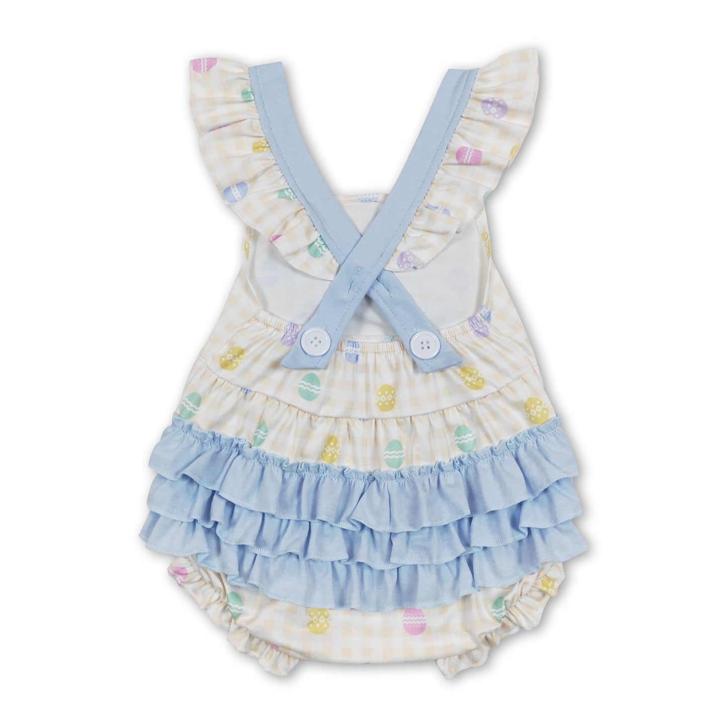 Yellow plaid eggs bubble baby girls easter romper