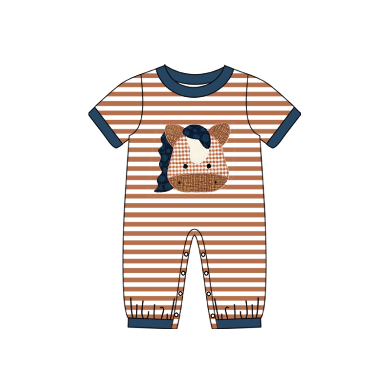 Short sleeves brown stripe cows baby boys summer romper