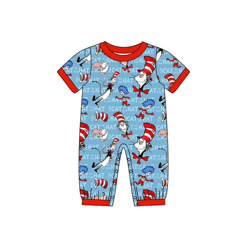 Red short sleeves fish cat hat baby boy romper