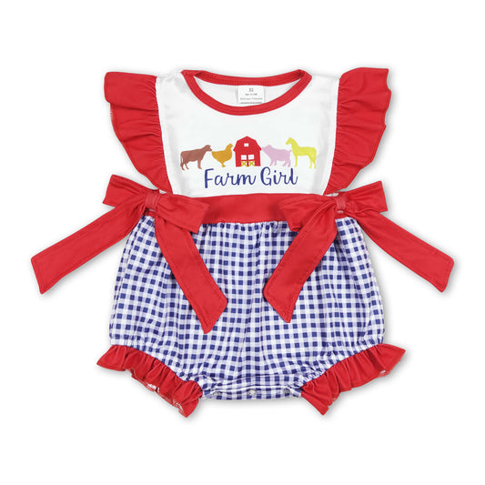 Cow chicken pig horse farm girl baby romper