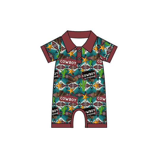 Short sleeves cowboy cactus baby boy polo romper