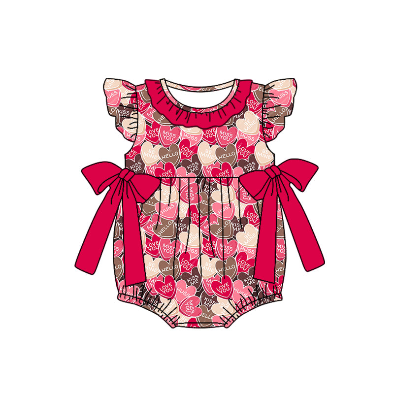 Flutter sleeves love you heart baby girls valentine's romper