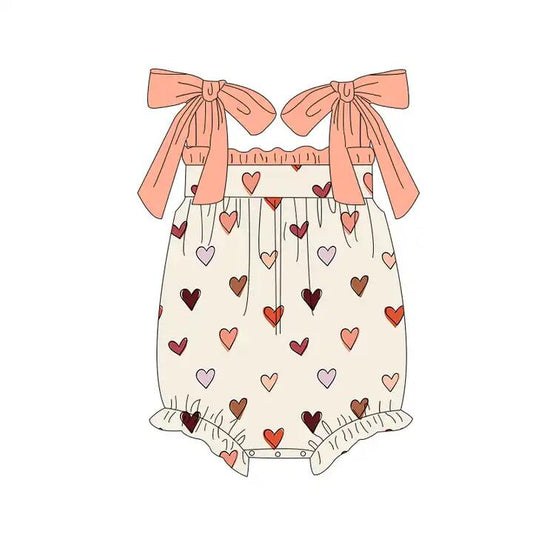 Suspender heart peach baby girls valentine's romper