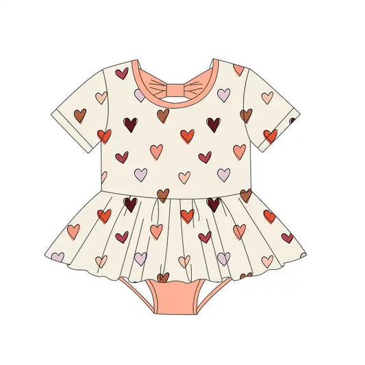 Short sleeves heart peach skirt baby valentine's romper