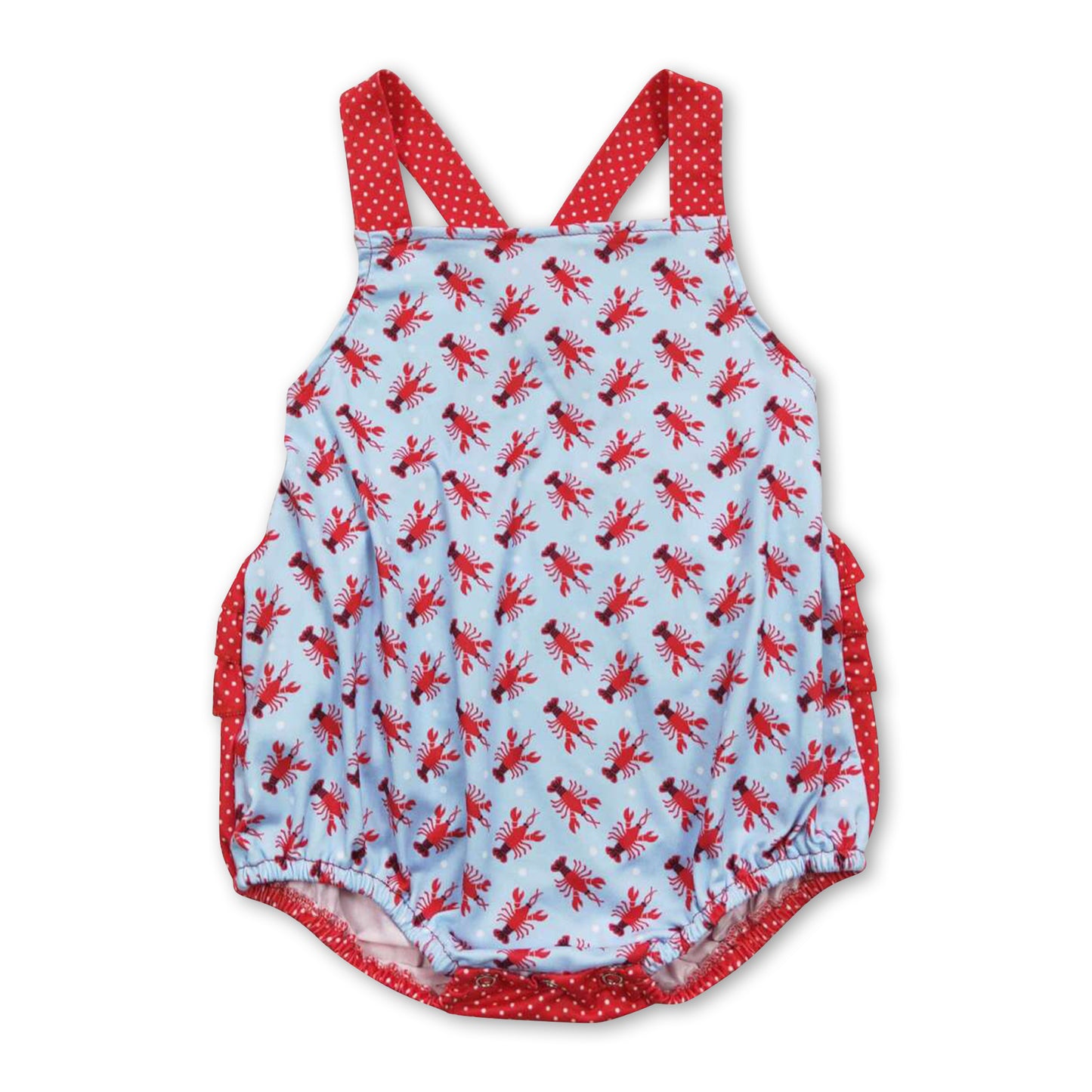 Crawfish polka dots ruffle bubble baby girls romper