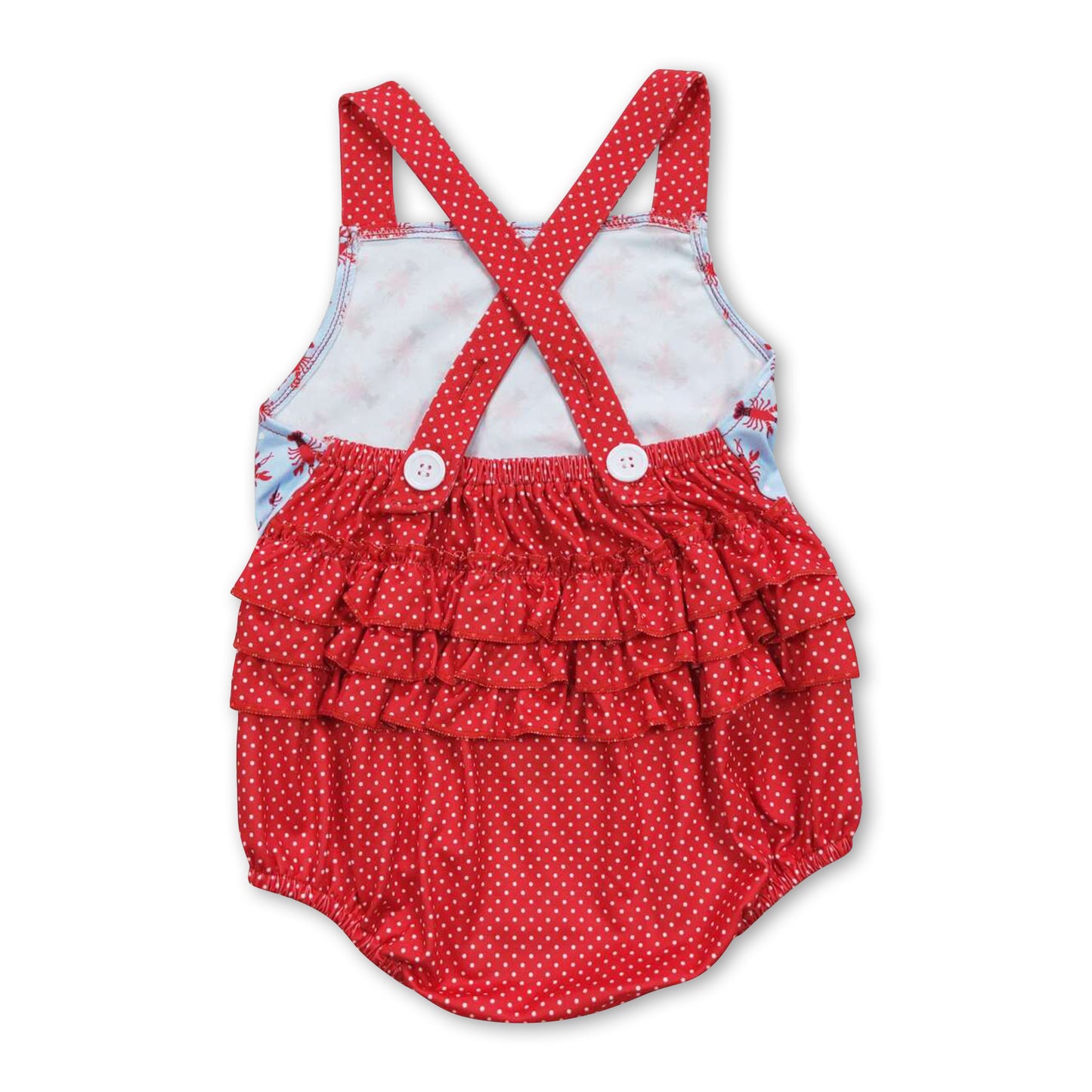 Crawfish polka dots ruffle bubble baby girls romper