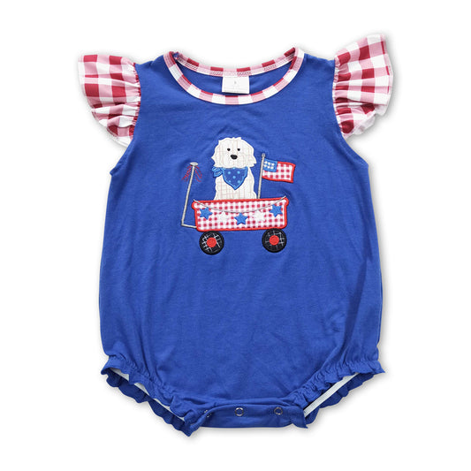 Flutter sleeves dog flag baby girls 4th of july romper