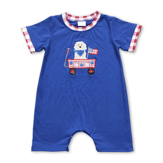 Short sleeves dog flag baby boys 4th of july romper