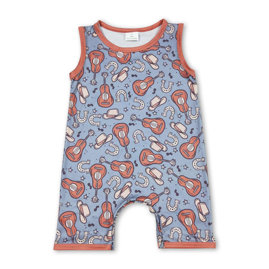 Sleeveless hat guitar baby boy western romper