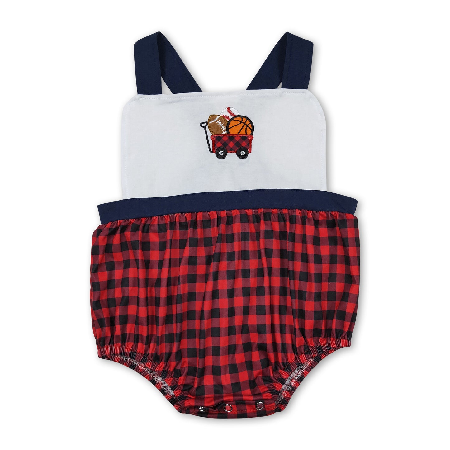 Red plaid balls sleeveless baby boys romper