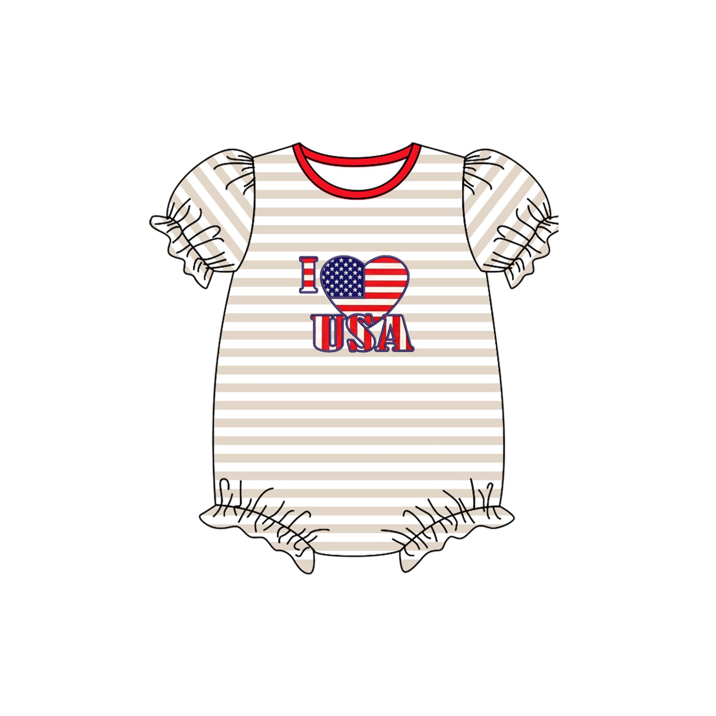 Short sleeves I love USA stripe girls 4th of july romper