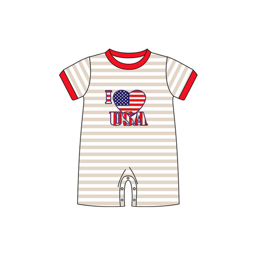 Short sleeves I love USA stripe boys 4th of july romper