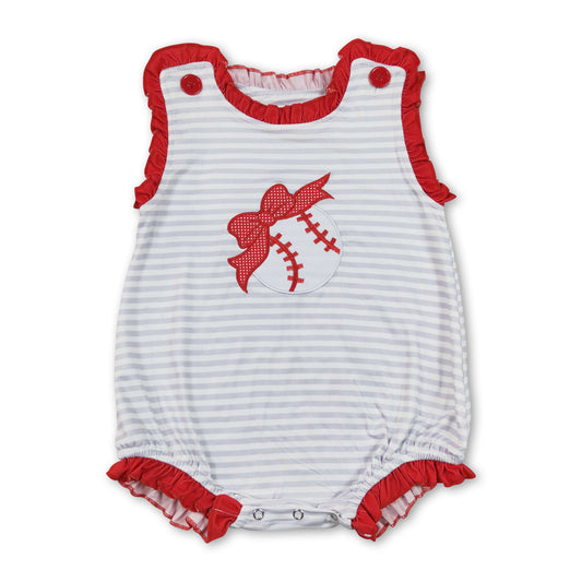 Sleeveless stripe baseball baby girls romper