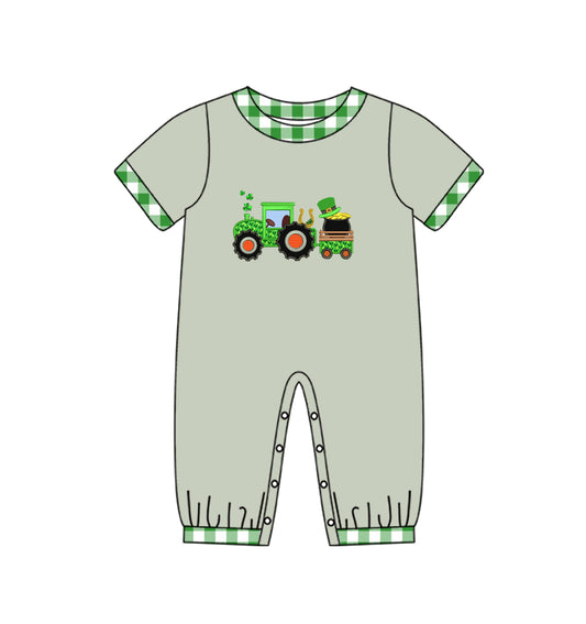 Short sleeves tractor clover baby boy st patrick's romper