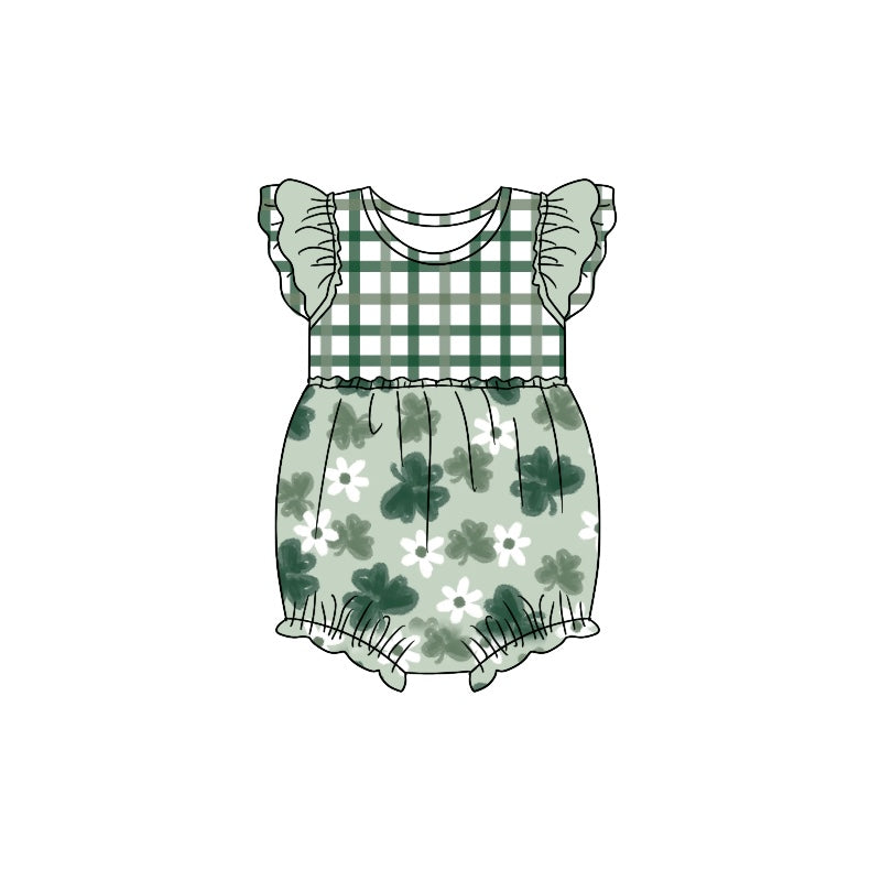 Flutter sleeves clover plaid baby st patrick's romper