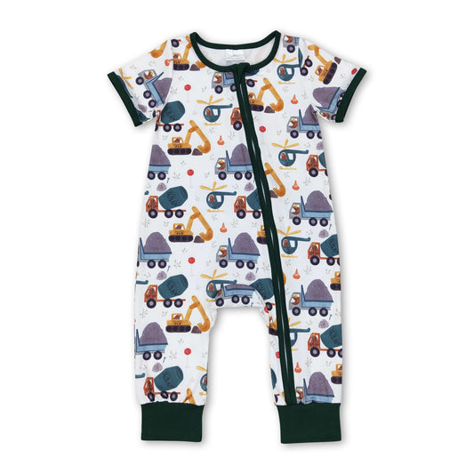 Short sleeves constructions baby boy zipper romper