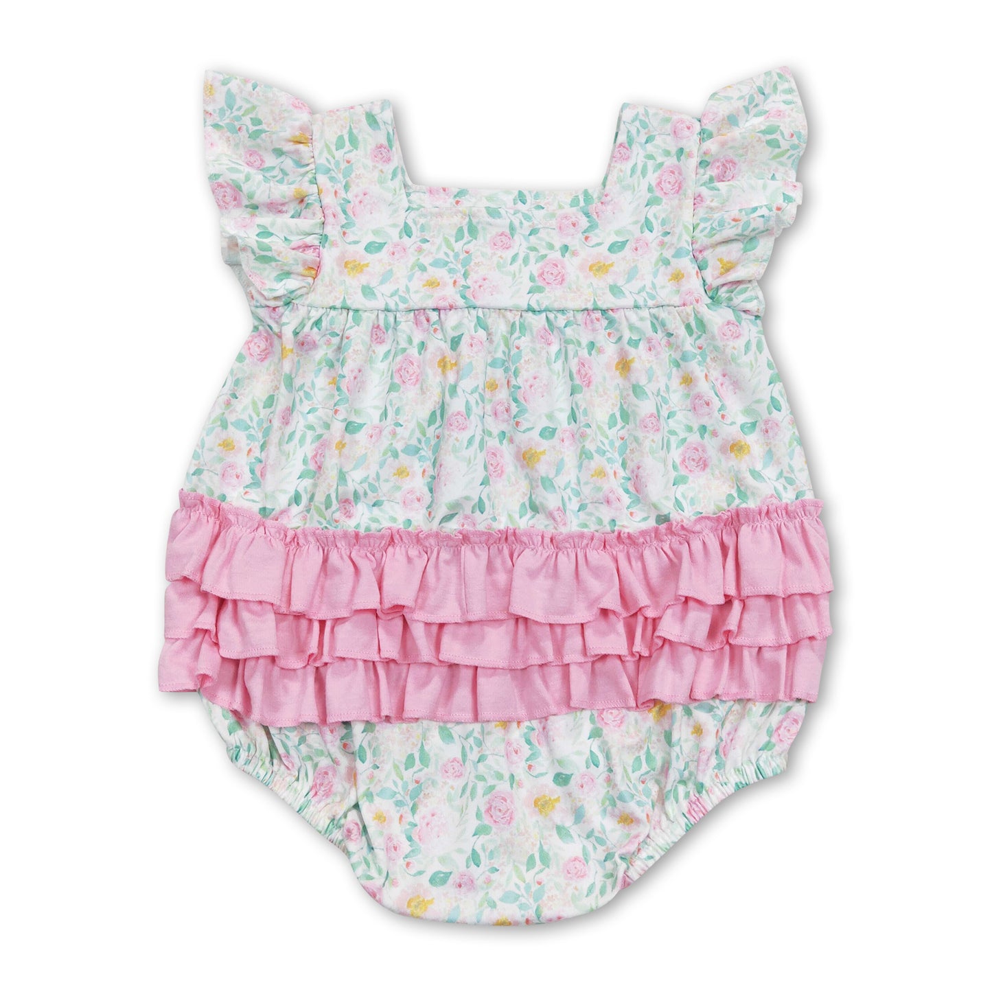 Pink ruffle floral baby girls summer romper