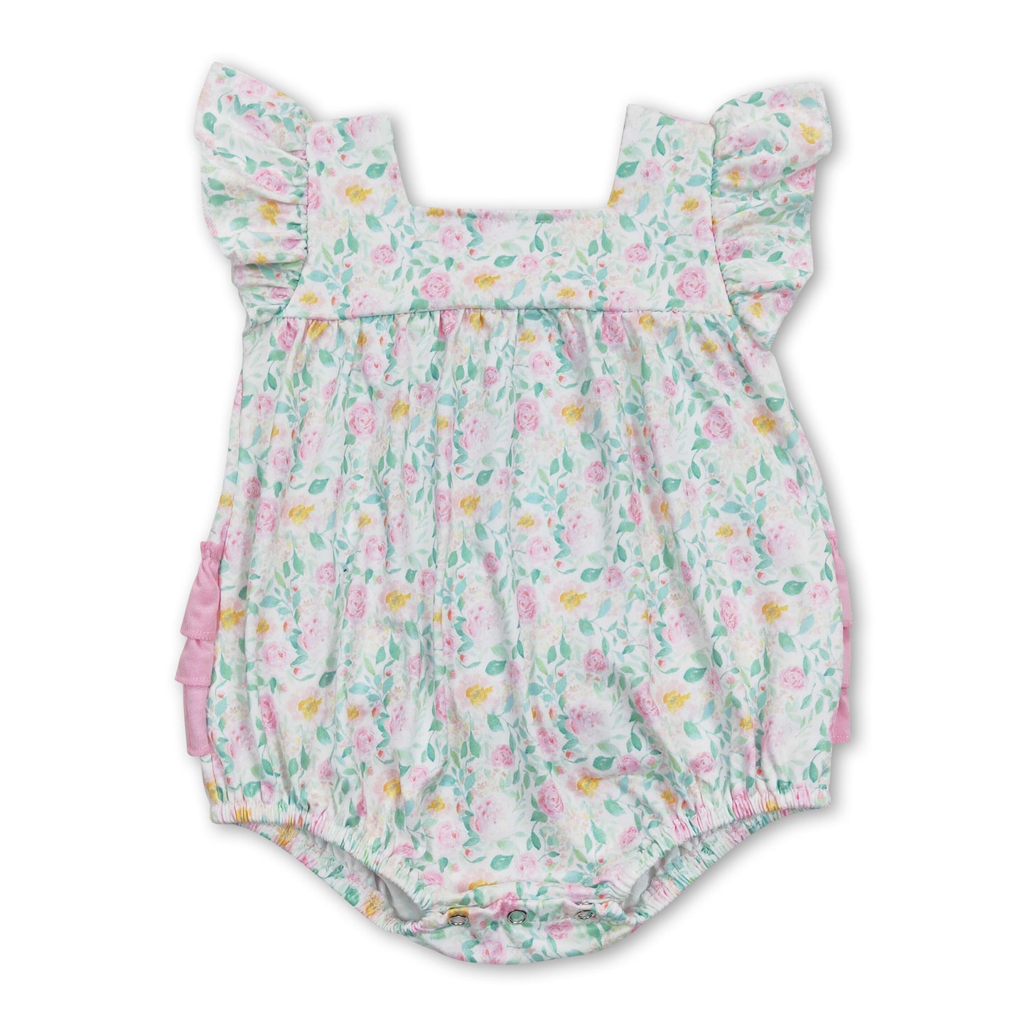 Pink ruffle floral baby girls summer romper