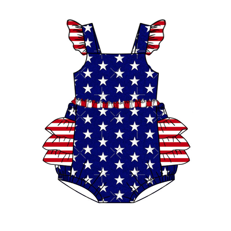 Flutter sleeves stars stripe romper girls 4th of july bubble