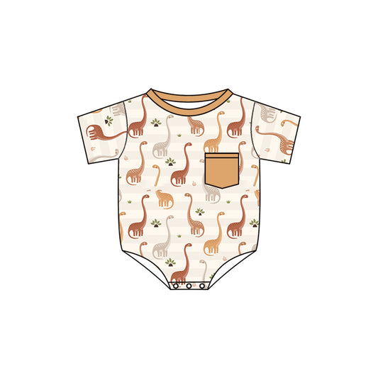 Short sleeves pocket dinosaur baby boys summer romper