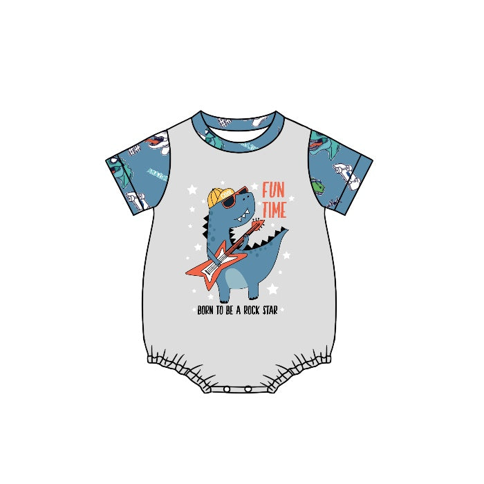 Short sleeves fun time dinosaur guitar baby boy romper