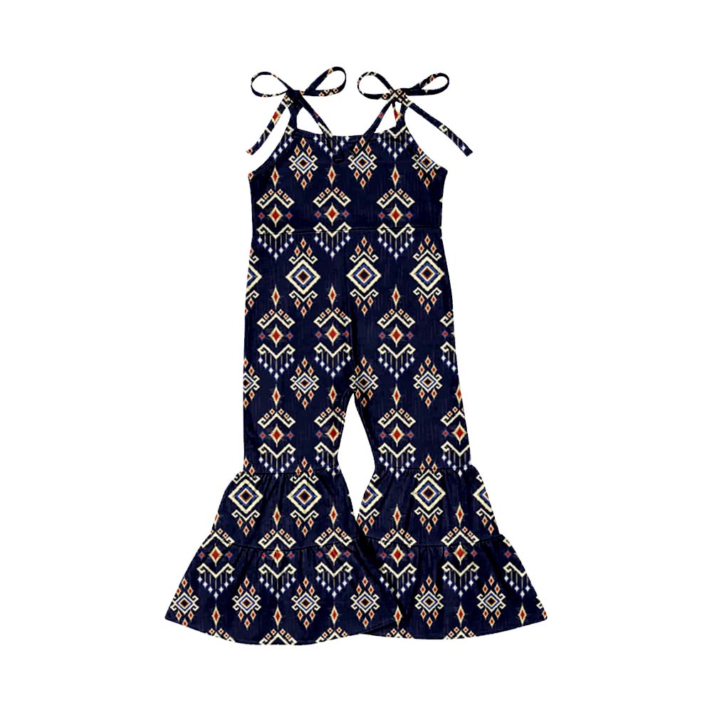 Suspender navy aztec baby girls jumpsuit