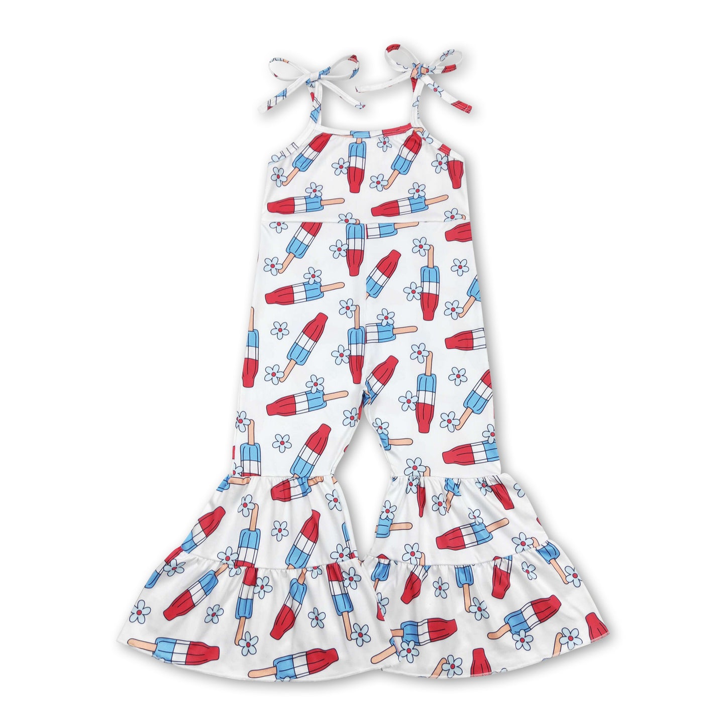 Strap popsicle floral kids girls 4th of july jumpsuit